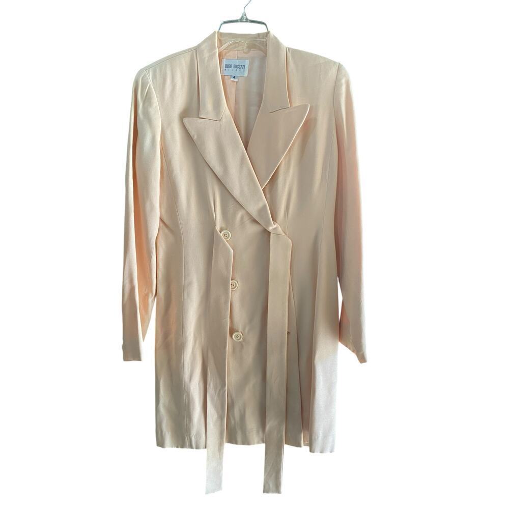 Vintage Hugo Buscati Milano Beige Belted Double-Breasted Coat dress Size 4